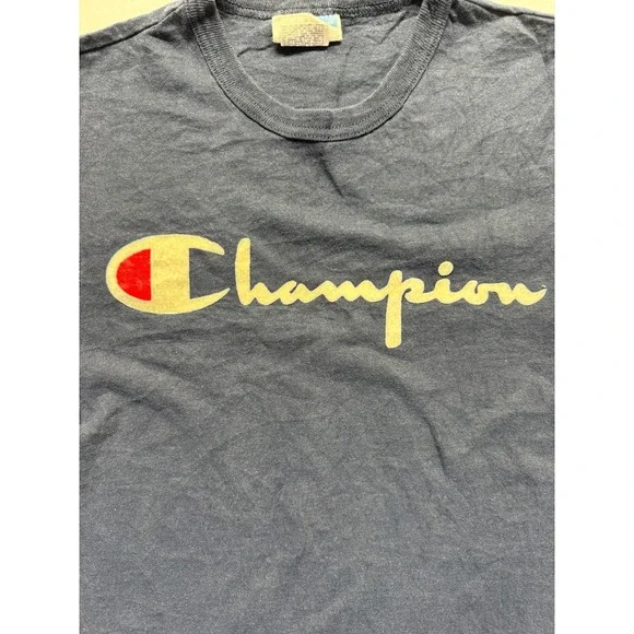 Vintage Champion T Shirt Men Small Navy Blue Graphic Spellout Script Logo Cotton - Picture 4 of 8